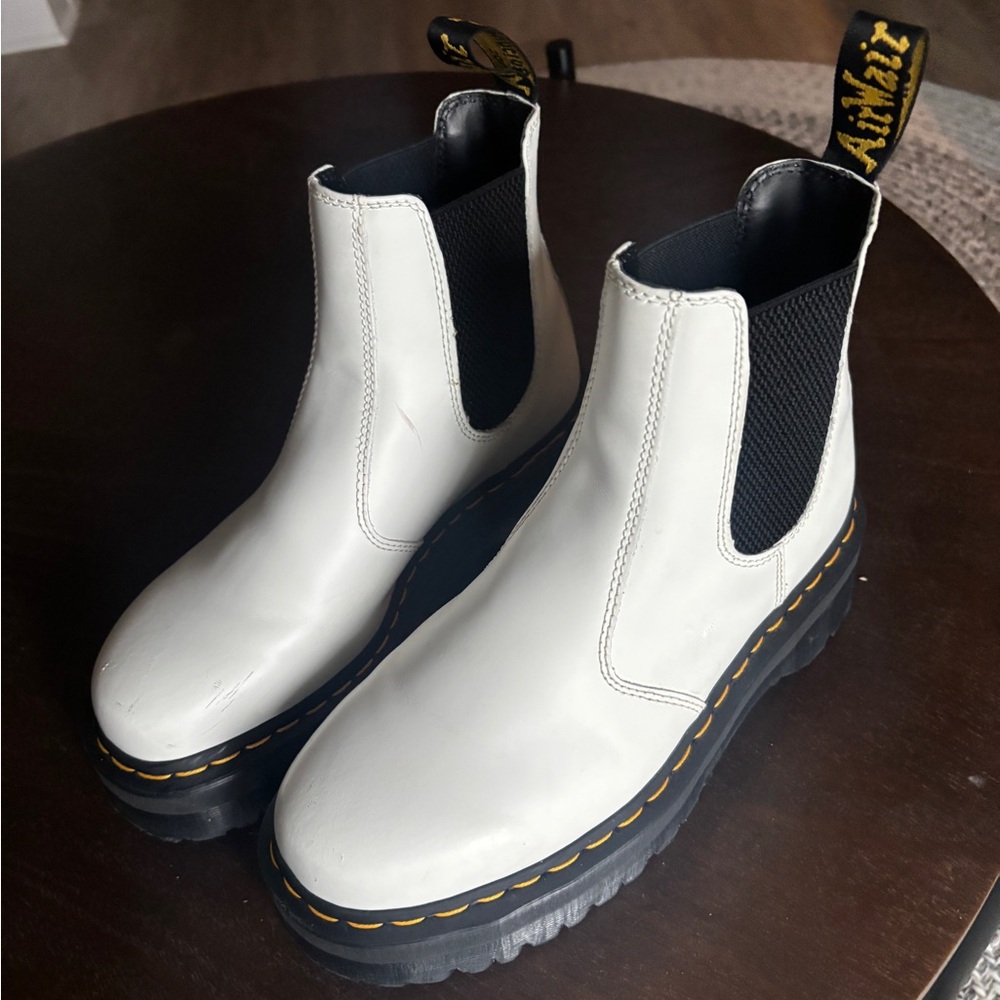 Dr. Martens White Ankle Boots with Black Accents